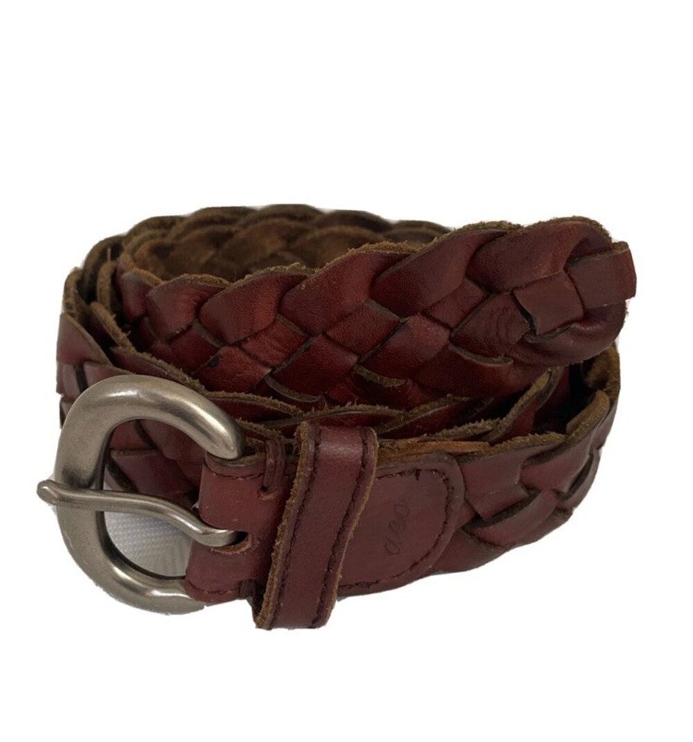 American Eagle Mens Belt Braided Leather Basketweave Brown Silver Buckle XS-S